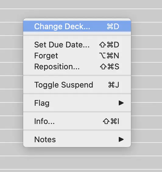 Window with the option "change deck"